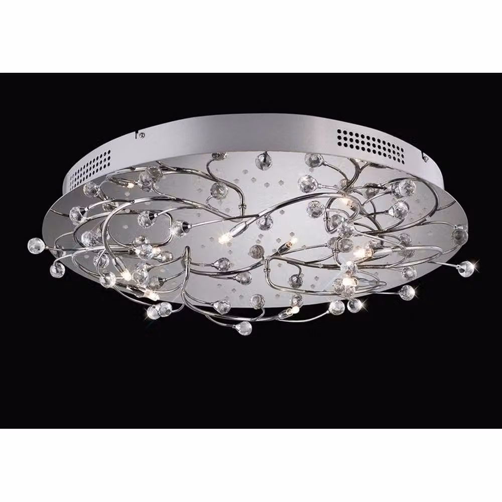 Netlighting Fia Round Flush Ceiling Light with 6 Crystal G4 Halogen Bulbs in Chrome and White – 2