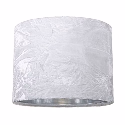 Happy Homewares Modern White Crushed Velvet Circular Drum Lampshade with Silver Inner – 1