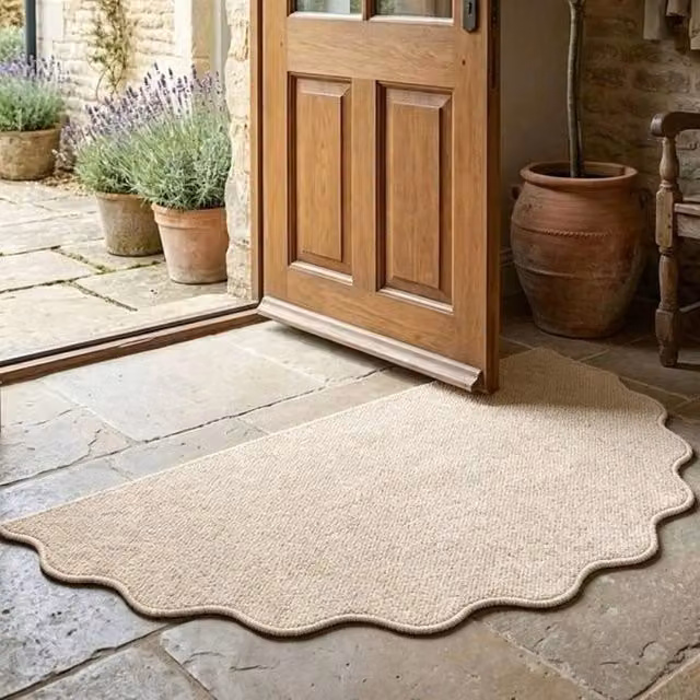 FLAVORA Irregular Entrance Door Mat in White and Beige, W/D/H: 100 x 100 x 1 cm – 1