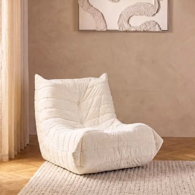 OHS Matte Velvet Bean Bag Chair Lazy Sofa Floor Reading Couch in Cream