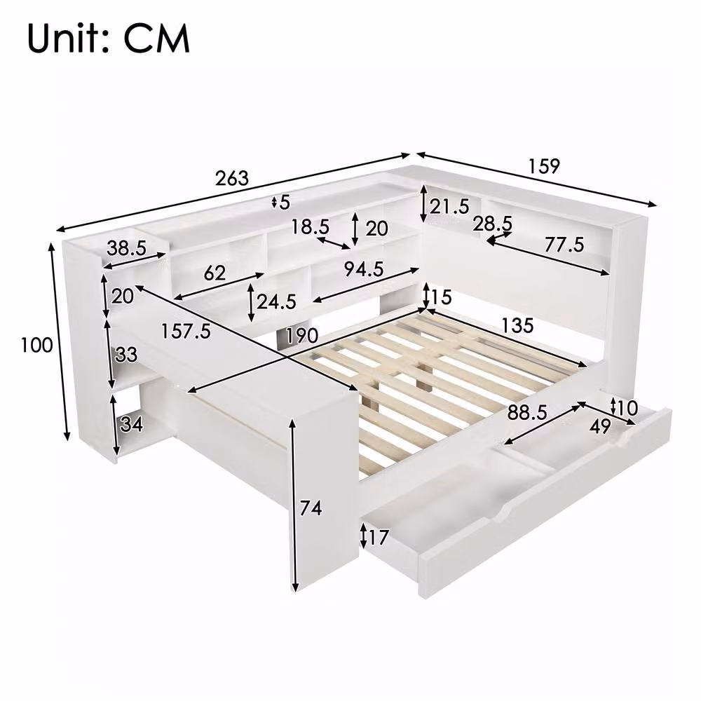 Merax White Solid Wood Daybed with Desk Storage, Drawers and USB Charging Port, 90 x 200 cm – 2