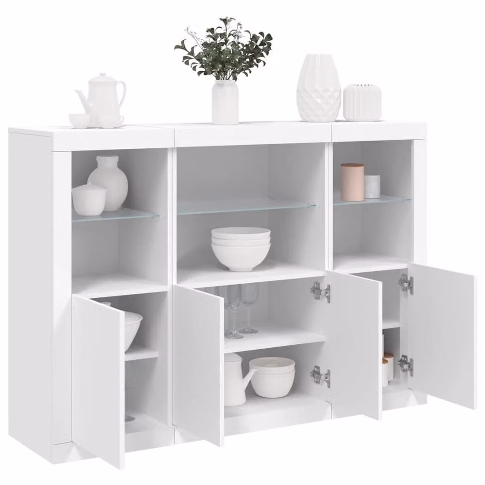 Berkfield Home Set of 3 Modern White Matt Engineered Wood Sideboards with Integrated LED Lighting – 2