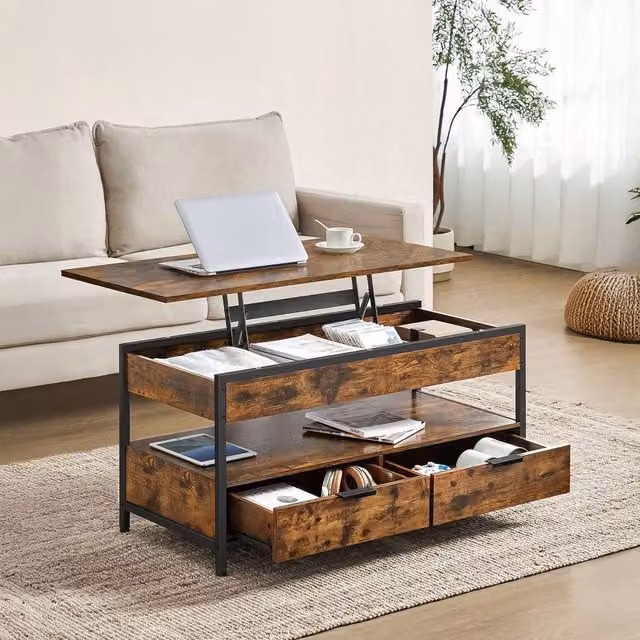 VASAGLE Bronze Lift-Top Coffee Table with Storage Drawers