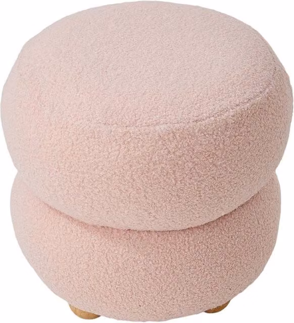 Garden Sanctuary Pink Teddy Fleece Bouclé Upholstered Round Footstool