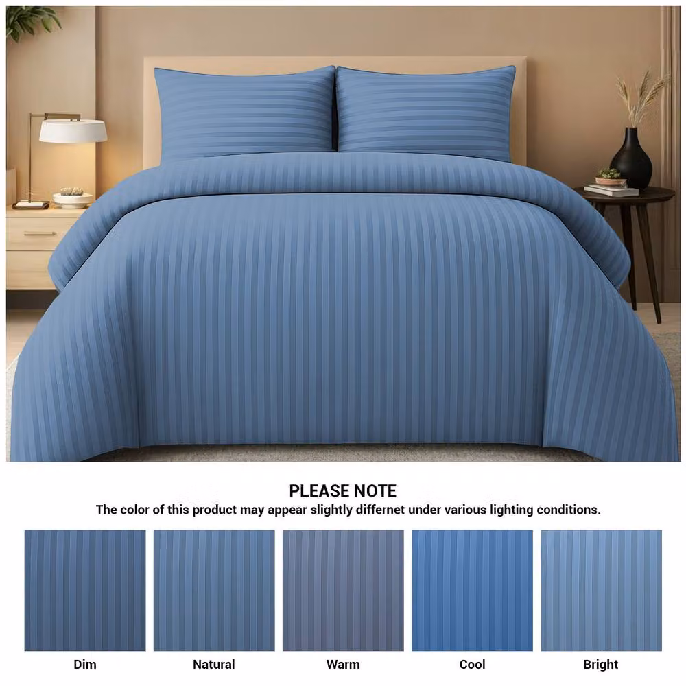 Pamposh Blue Striped Microfibre Duvet Cover and Pillowcase Set, W: 200 cm x D: 200 cm – 2