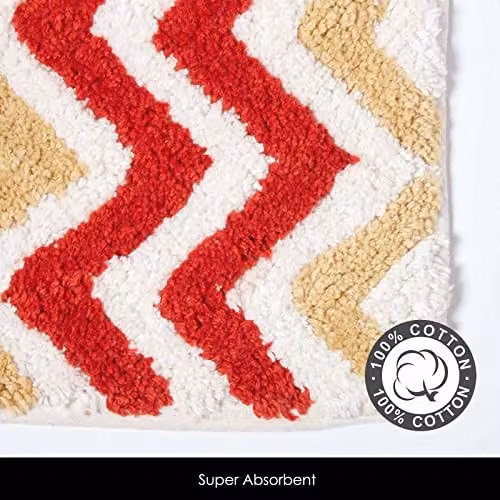 Homescapes Super Absorbent 100% Cotton Chevron Bath Mat in Orange and Yellow, W: 50 cm, D: 80 cm – 2