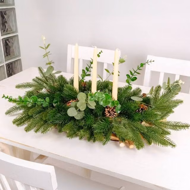 Marco Paul Luxury Taper Candle Holder with Green Artificial Floral Garland – 1