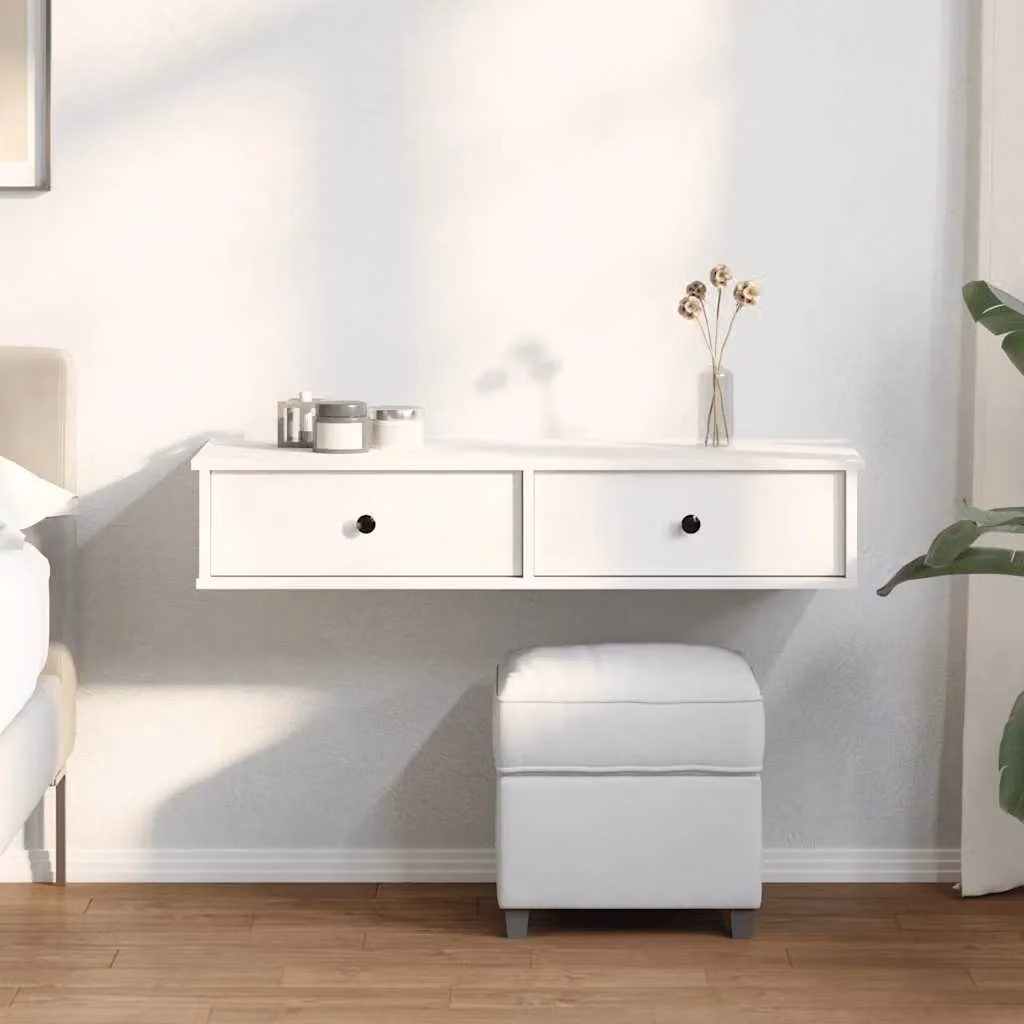 Berkfield Home Wall Shelf with Drawers in White, W/D/H: 100 x 37.5 x 19 cm – 2