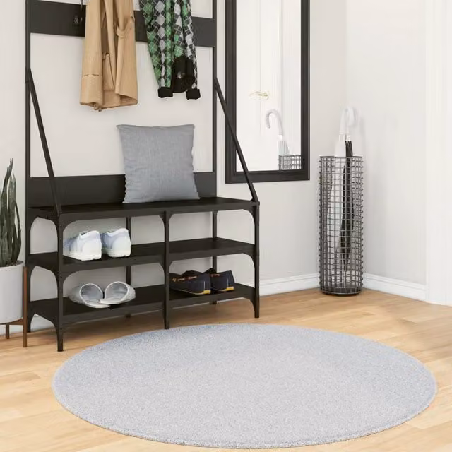 Berkfield Home HUARTE Round Short Pile Washable Grey Rug, Diameter: 120 cm