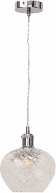 First Choice Lighting Bradson Retro Pendant Fitting with Transparent Swirl Glass and Chrome Finish