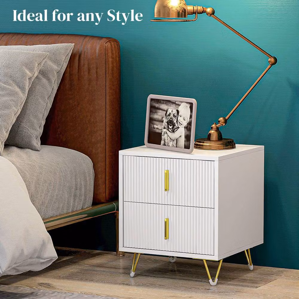STILVORA Modern White and Gold 2-Drawer Chest of Drawers – 2