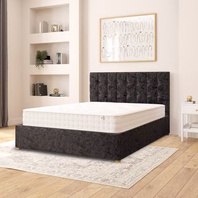 Aspire Sinatra Black Velvet Fabric Ottoman Storage Bed, King Size