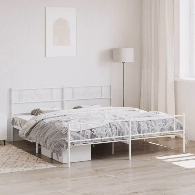 Berkfield Home Metal Bed Frame with Headboard and Footboard in White 193 x 203 cm – 1