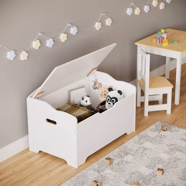 EONLION Wooden Storage Chest Bench Stool in White