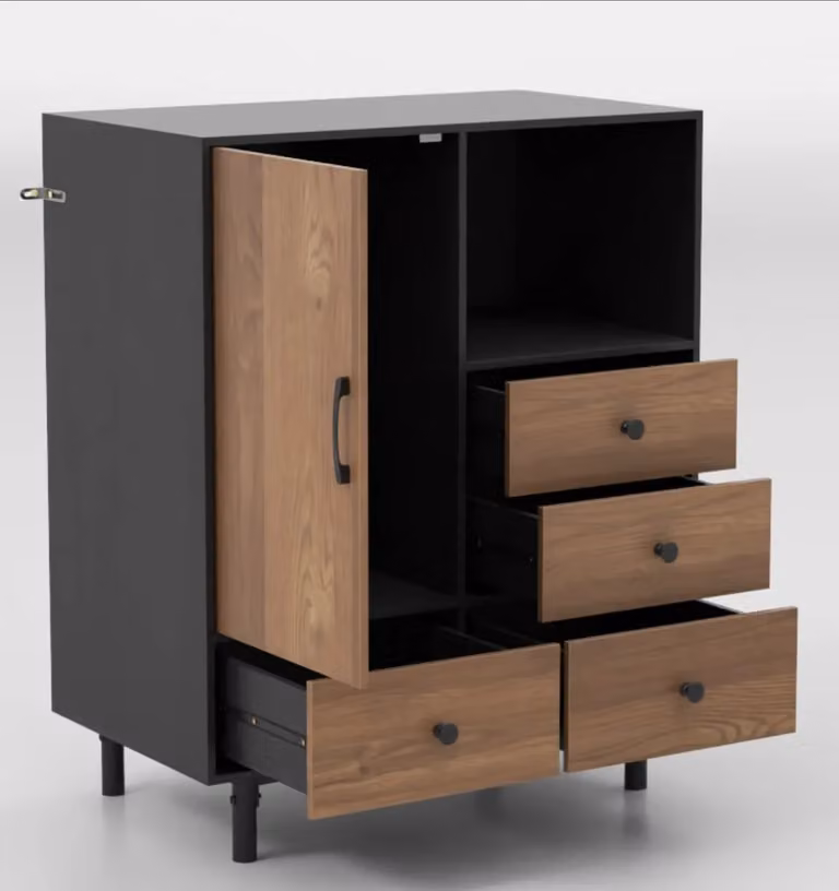 Costway Mid-Century Modern Buffet Sideboard Storage Cabinet with 4 Soft-Close Drawers in Natural Sand