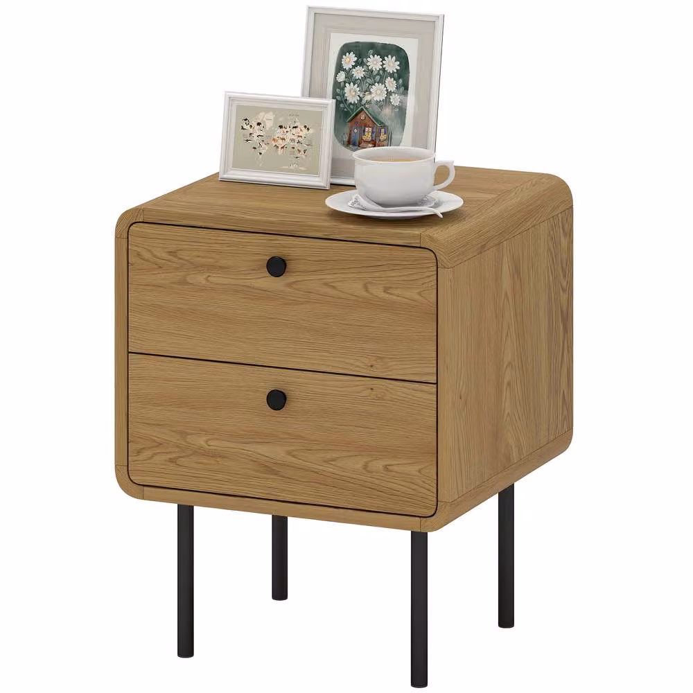 STILVORA Bedside Table with 2 Drawers and Steel Legs in Light Oak – 2