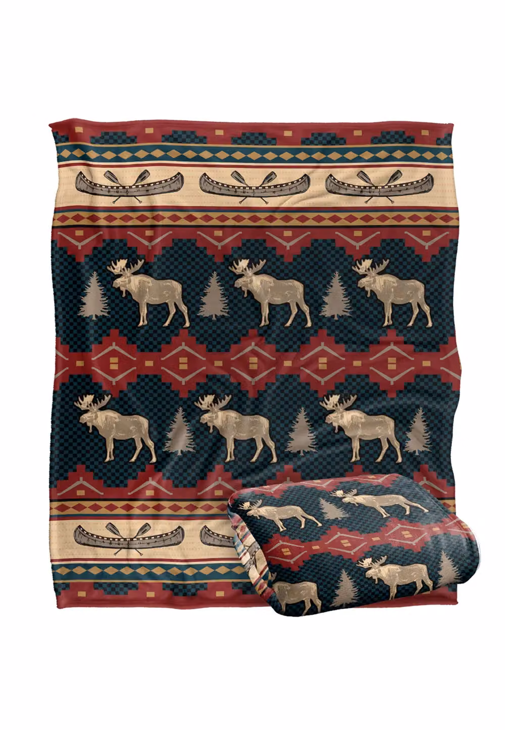 JQ Licensing Moose and Canoe Pattern Silky Touch Super Soft Fleece Throw Blanket, White and Multicolour, W: 152 cm, D: 127 cm – 6