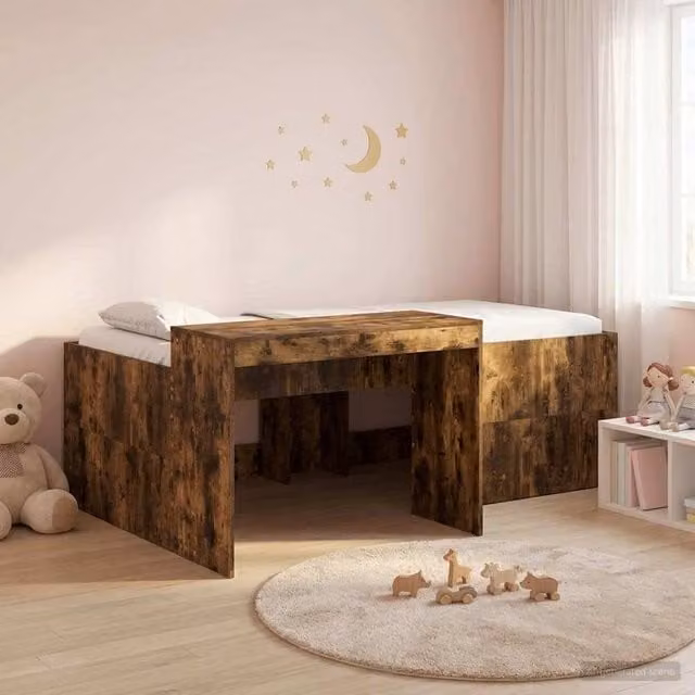 Berkfield Home Kids High Bed Frame with Desk in Smoked Oak Brown, W/D/H: 90 x 200 cm – 1