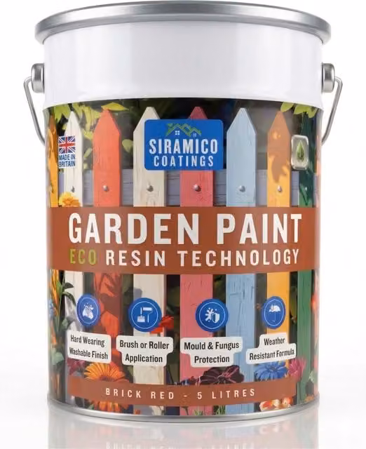 SIRAMICO COATINGS Eco Resin Premium One Coat Garden Paint for Wood, Red, 5 l