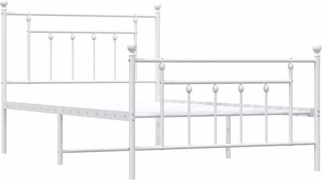 Berkfield Home Metal Bed Frame with Headboard and Footboard in White, W/D/H: 100 x 200 cm