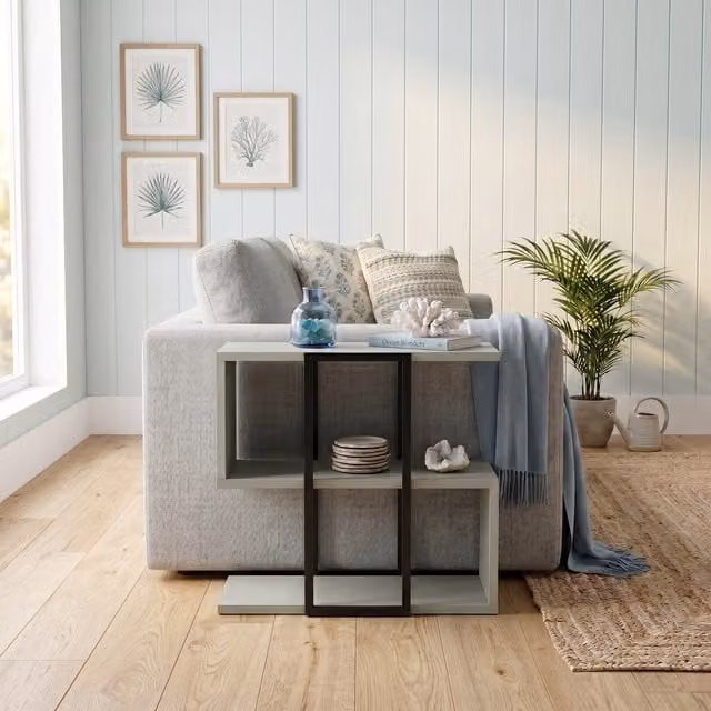 Decortie Homia Small Side Table with Metal Frame and Open Shelf in Ash Green
