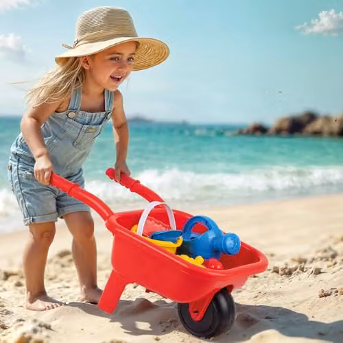 DOLU Wheelbarrow Beach Bucket and Spade Set in Multicolour and Red – 2