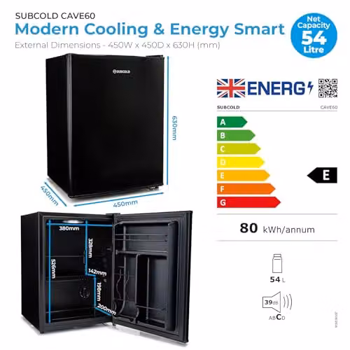 Subcold Cave60 LED Solid Door Drinks Fridge in Black with Can Dispenser and Interior Light, W/D/H: 60 x 60 x 63 cm – 3