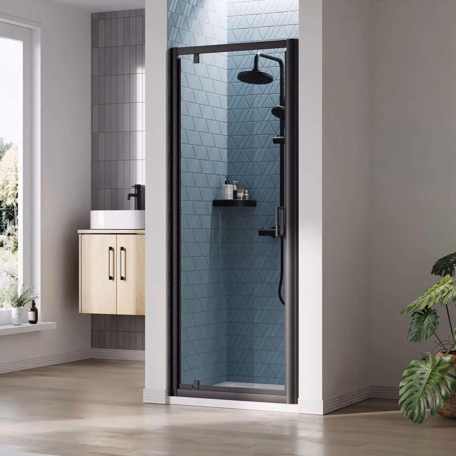 Balterley 6mm Glass Reversible Pivot Shower Door, Matt Black, H: 190 cm, W: 76 cm – 2