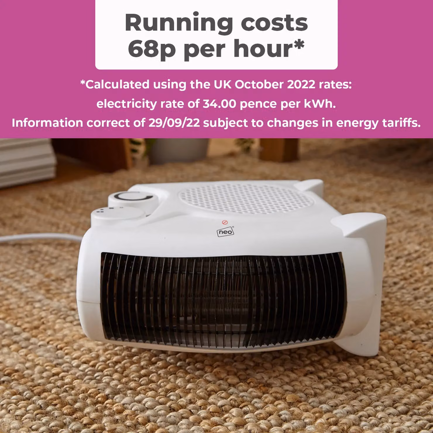 Neo White 2000W Portable Electric Fan Heater with Thermostat – 2