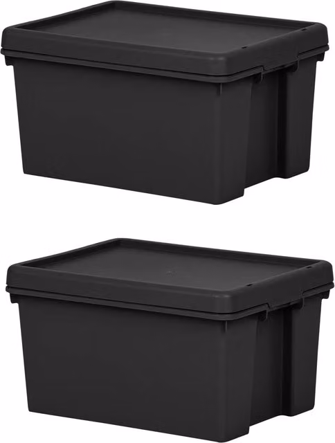 Wham 16L Heavy Duty Stackable Storage Box with Lid, Black, W/D/H: 38.5 x 29 x 21.5 cm