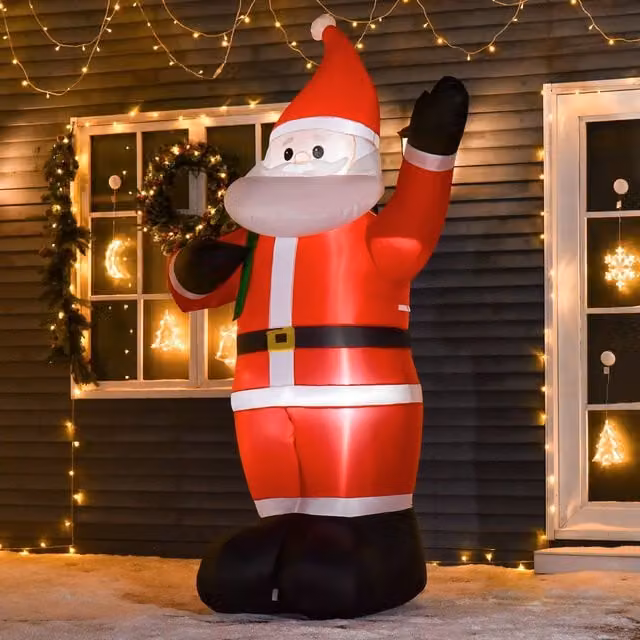 HOMCOM 8ft Inflatable Santa Claus with Gift Bag and Multicolour LED Lights
