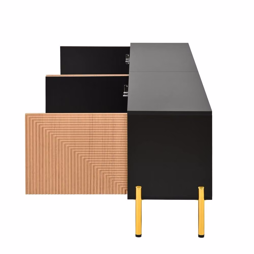 Merax Modern TV Unit in Brown with Gold Metal Legs and Media Compartments, W: 179 cm, D: 35 cm, H: 53.5 cm – 5