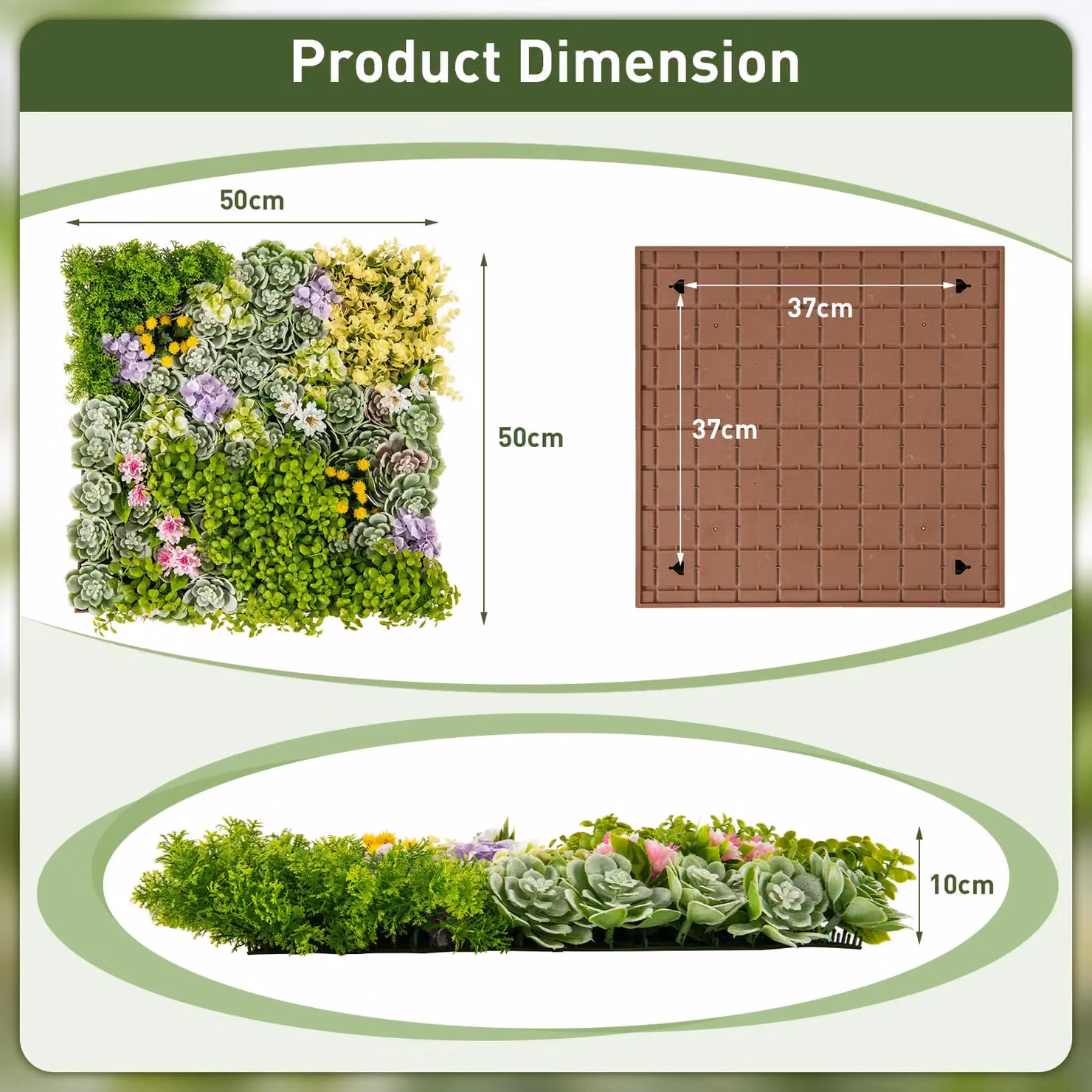 Costway 2 Pack Square Artificial Foliage Wall Decoration in Green, W/H: 50 x 50 cm – 2