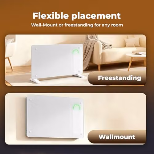 Spector Ultra-Thin Smart Electric Glass Panel Heater, 2000W, White, WiFi and App Control, Wall Mounted or Freestanding with Timer and Frost Protection, Depth: 6.5 cm – 4