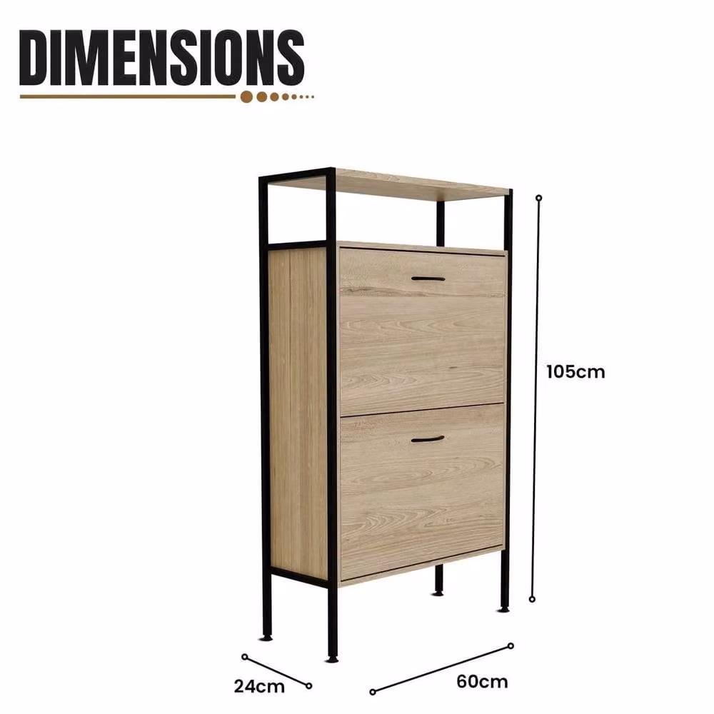 FORGEVIO Industrial 2-Drawer Wooden Shoe Storage Cabinet in Brown and Beige – 3