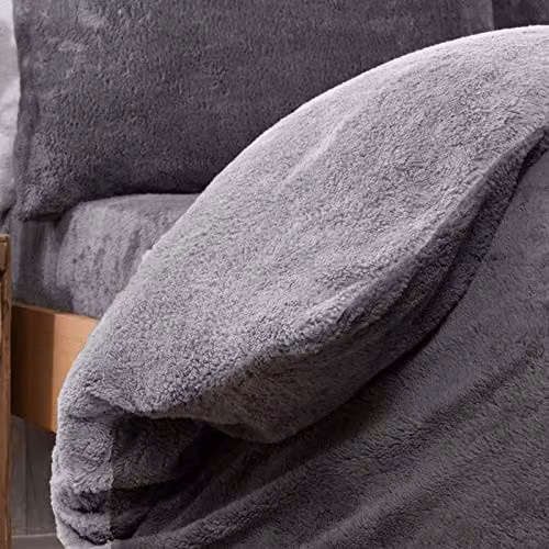 Brentfords Reversible Teddy Fleece Duvet Cover and Pillowcase Set in Anthracite and Silver Grey, W/D/H: 240 x 220 cm – 5