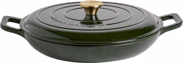 Argon Tableware Shallow Cast Iron Casserole Dish, 2.3l, Green