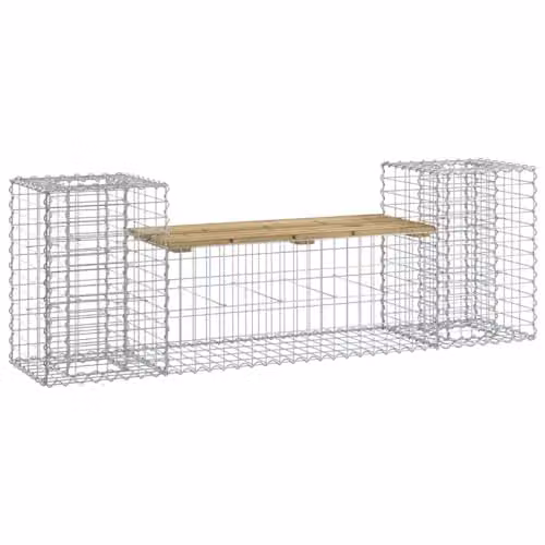 vidaXL Gabion Design Garden Bench in Brown Impregnated Pine Wood and Metal, W/D/H: 183 x 41 x 60.5 cm – 1