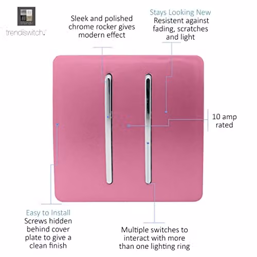 Trendi 2 Gang 3 Way Intermediate 10 Amp Rocker Light Switch in Pink and Black – 2