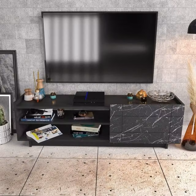 Decorotika Valantina Black Bendire TV Unit with Shelves