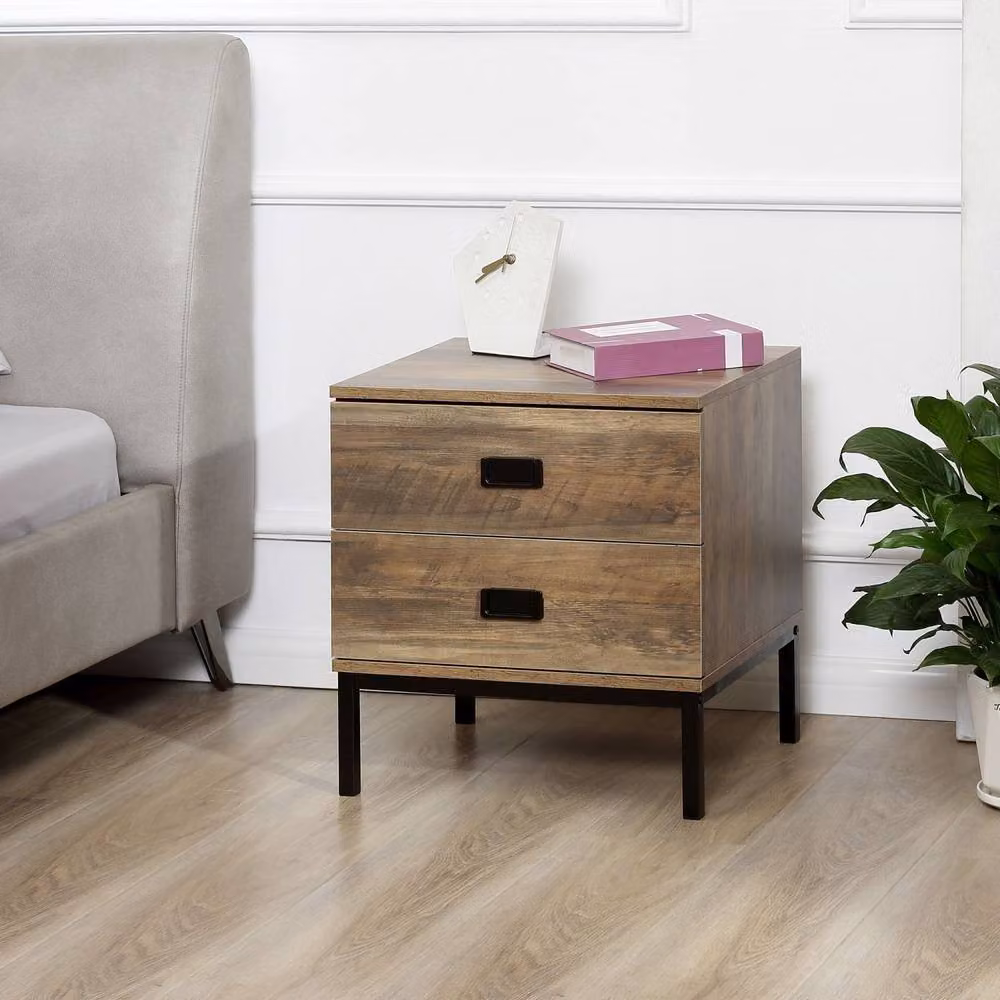 Wyld Haus Virado Bedside Table with 2 Drawers in Coffee Brown and Black – 3