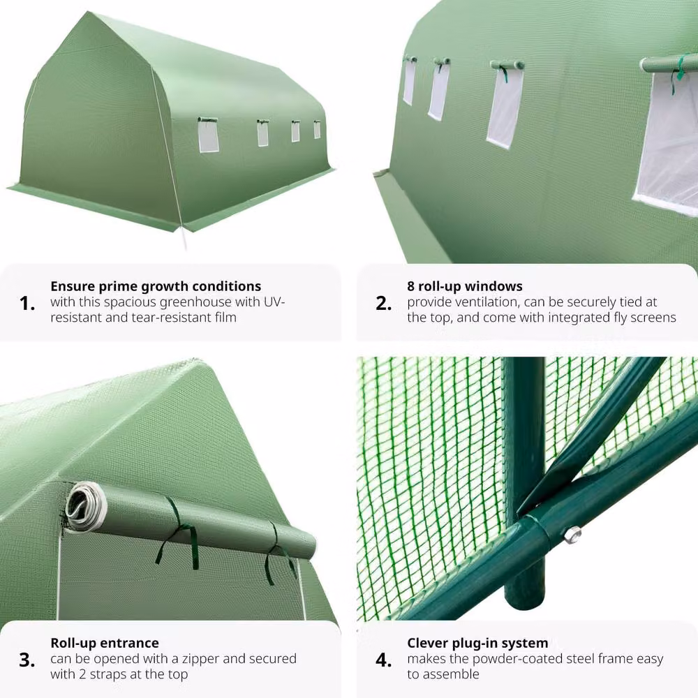 tectake Green Polytunnel Greenhouse with 8 Windows, W/D/H: 600 x 300 x 205 cm – 5