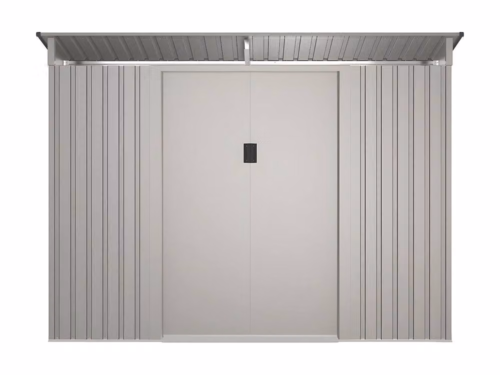 Vente-unique Grey Galvanised Steel Pent Garden Shed with Double Doors and Window, 3.23 m² – 2