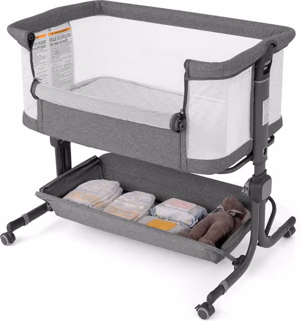 Costway Folding Portable Bedside Crib in Grey
