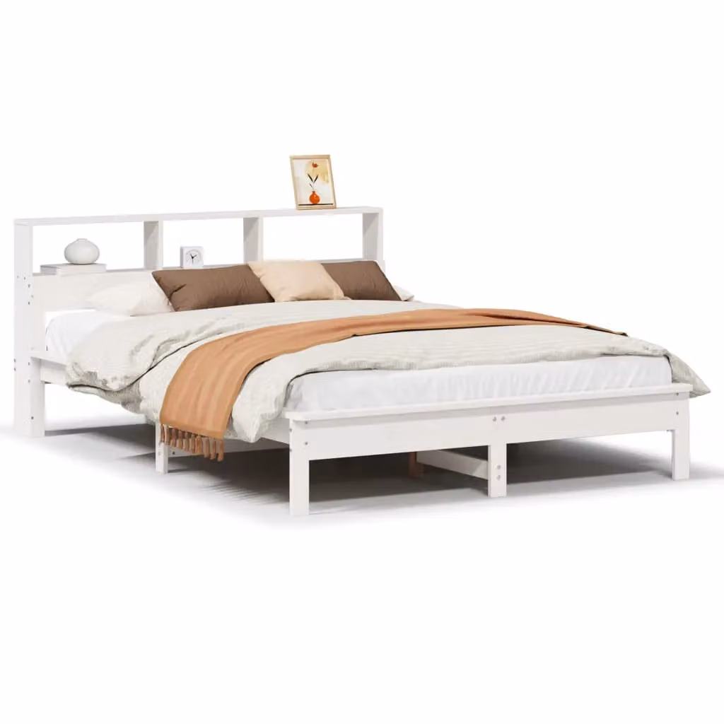 Berkfield Home White Solid Wood Pine Bed Frame W/D/H: 140 x 190 cm – 2