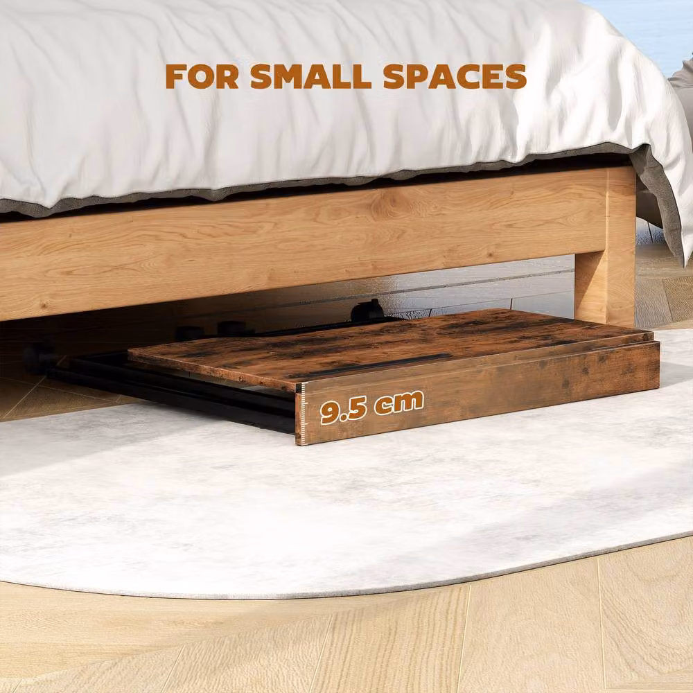 HOMCOM Small Folding Writing Desk with Castors in Brown – 4