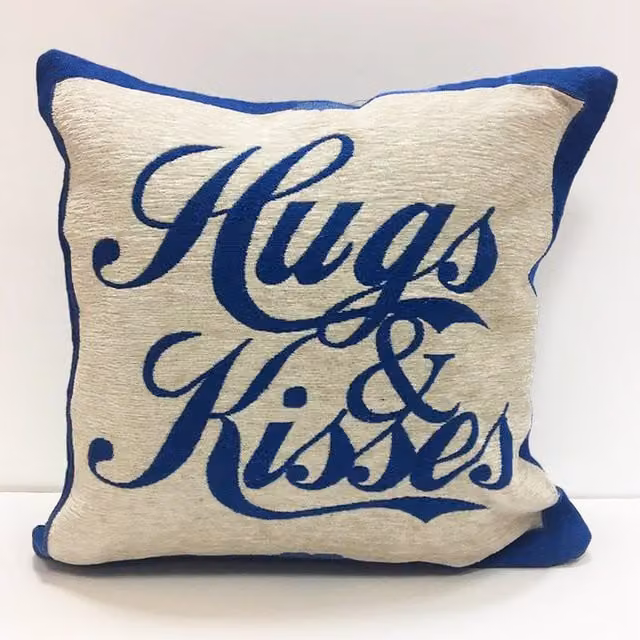 Rapport Home Hugs And Kisses Blue Chenille Square Cushion Cover W/D/H: 45 x 45 x 1 cm