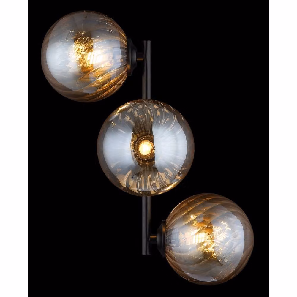 Netlighting Conor Globe Wall Lights in Matt Black with Amber Glass Spheres, 3x G9 – 3
