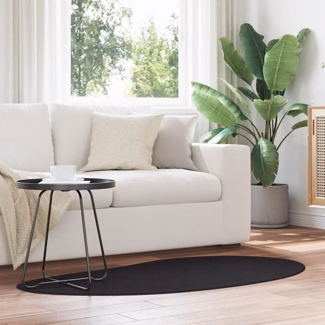 Berkfield Home Modern Oval Non-Slip Polyester Area Rug in Black, W: 80 cm x L: 150 cm