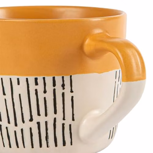 Nicola Spring Mustard Dipped Dash Stoneware Ceramic Coffee Mug Set, 6 Pieces, 475ml, Yellow – 2